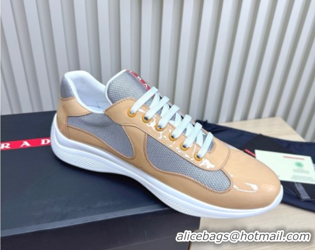 Charming Prada Men's America's Cup Bike Patent Leather and Fabric Sneakers Nude 3E6420 1027113