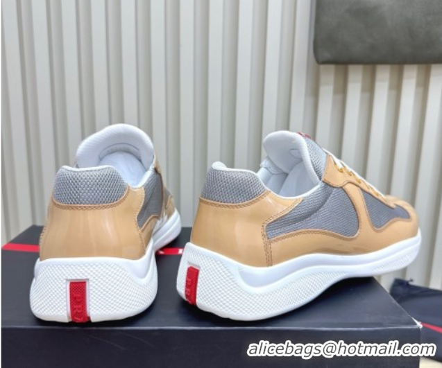 Charming Prada Men's America's Cup Bike Patent Leather and Fabric Sneakers Nude 3E6420 1027113
