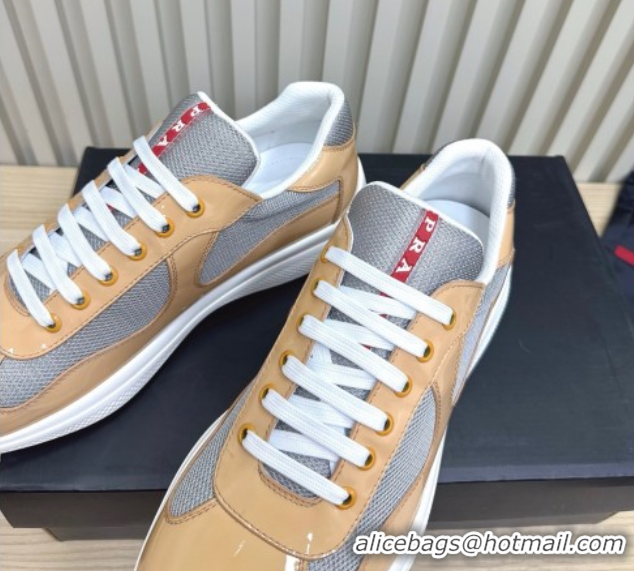 Charming Prada Men's America's Cup Bike Patent Leather and Fabric Sneakers Nude 3E6420 1027113