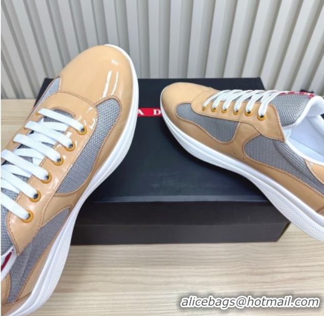 Charming Prada Men's America's Cup Bike Patent Leather and Fabric Sneakers Nude 3E6420 1027113