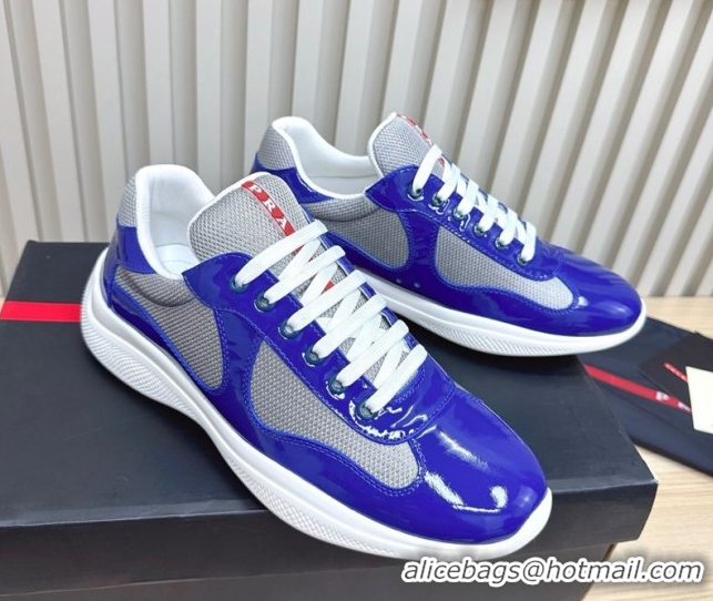 Perfect Prada Men's America's Cup Bike Patent Leather and Fabric Sneakers Blue2 2025 3E6420 1027114