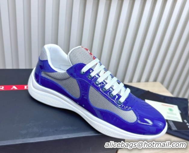 Perfect Prada Men's America's Cup Bike Patent Leather and Fabric Sneakers Blue2 2025 3E6420 1027114