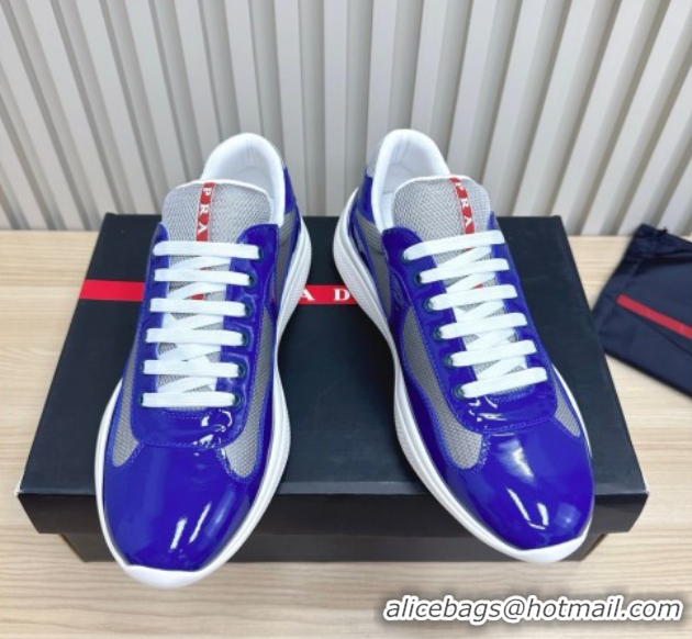 Perfect Prada Men's America's Cup Bike Patent Leather and Fabric Sneakers Blue2 2025 3E6420 1027114