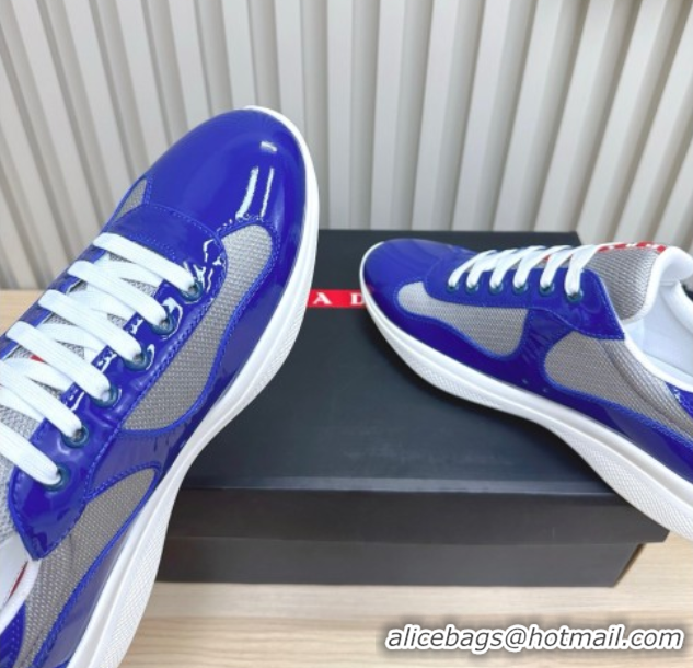 Perfect Prada Men's America's Cup Bike Patent Leather and Fabric Sneakers Blue2 2025 3E6420 1027114