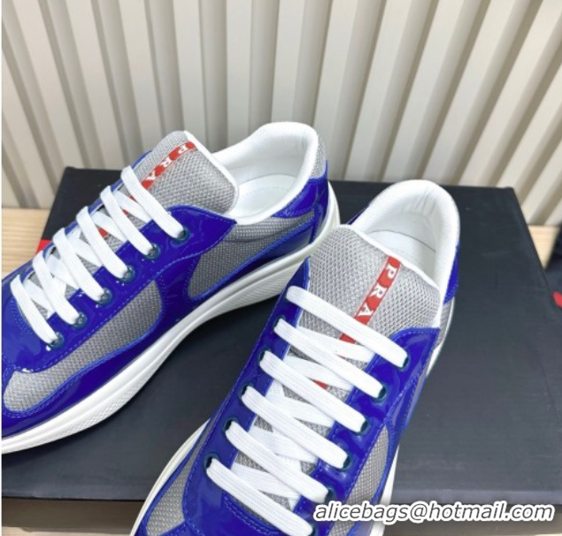 Perfect Prada Men's America's Cup Bike Patent Leather and Fabric Sneakers Blue2 2025 3E6420 1027114