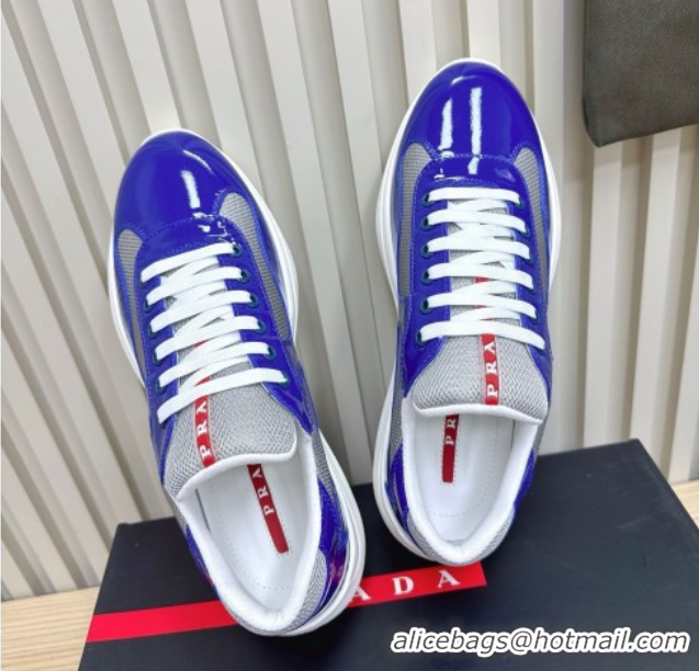 Perfect Prada Men's America's Cup Bike Patent Leather and Fabric Sneakers Blue2 2025 3E6420 1027114
