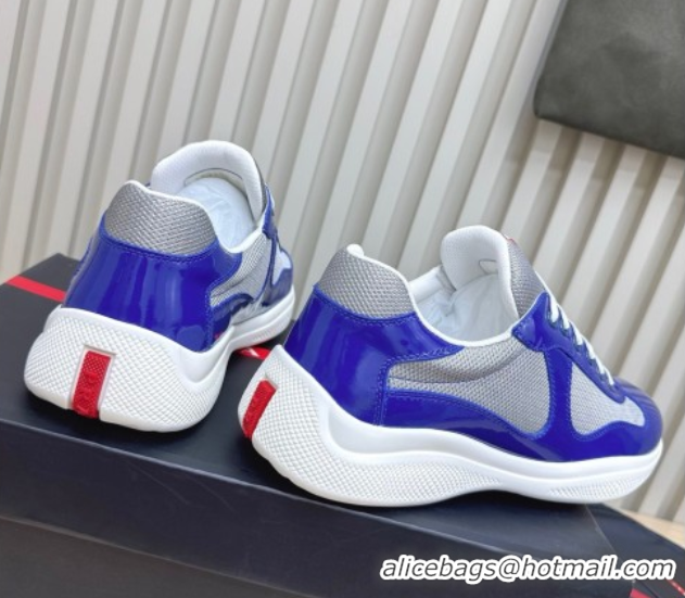 Perfect Prada Men's America's Cup Bike Patent Leather and Fabric Sneakers Blue2 2025 3E6420 1027114