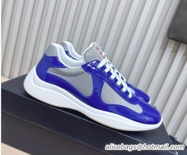 Perfect Prada Men's America's Cup Bike Patent Leather and Fabric Sneakers Blue2 2025 3E6420 1027114