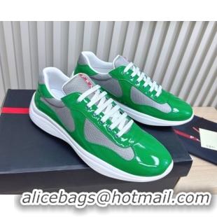 Unique Style Prada Men's America's Cup Bike Patent Leather and Fabric Sneakers Green2 2025 3E6420 1027115