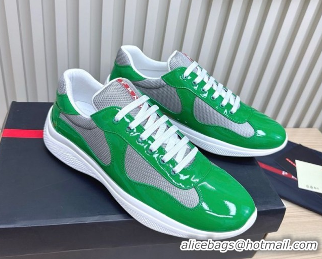 Unique Style Prada Men's America's Cup Bike Patent Leather and Fabric Sneakers Green2 2025 3E6420 1027115