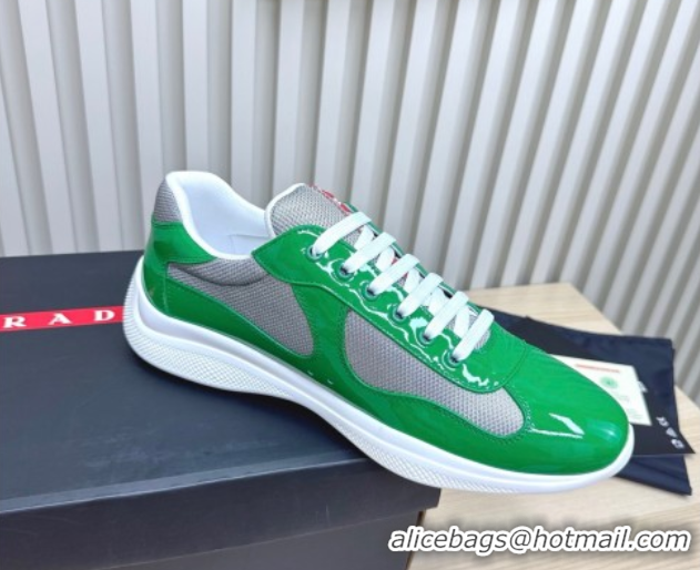 Unique Style Prada Men's America's Cup Bike Patent Leather and Fabric Sneakers Green2 2025 3E6420 1027115