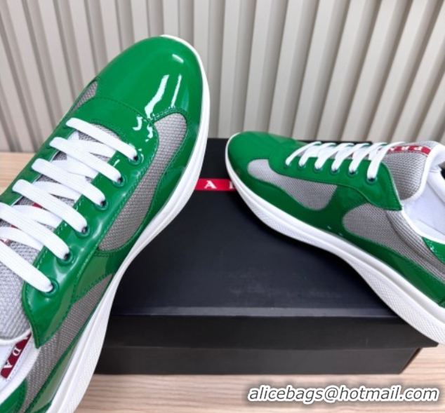 Unique Style Prada Men's America's Cup Bike Patent Leather and Fabric Sneakers Green2 2025 3E6420 1027115