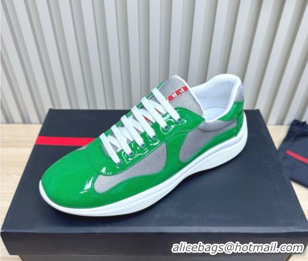 Unique Style Prada Men's America's Cup Bike Patent Leather and Fabric Sneakers Green2 2025 3E6420 1027115