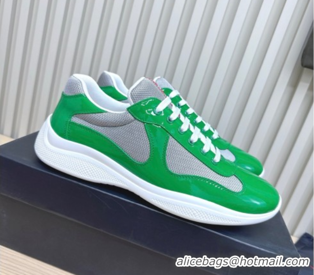 Unique Style Prada Men's America's Cup Bike Patent Leather and Fabric Sneakers Green2 2025 3E6420 1027115