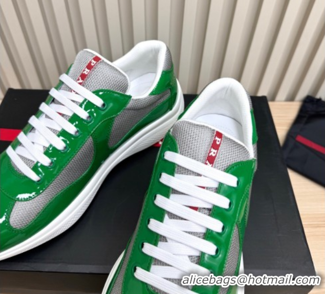 Unique Style Prada Men's America's Cup Bike Patent Leather and Fabric Sneakers Green2 2025 3E6420 1027115