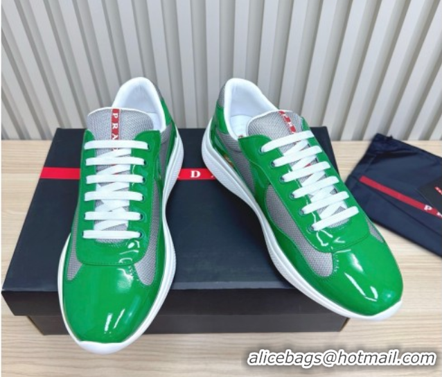 Unique Style Prada Men's America's Cup Bike Patent Leather and Fabric Sneakers Green2 2025 3E6420 1027115
