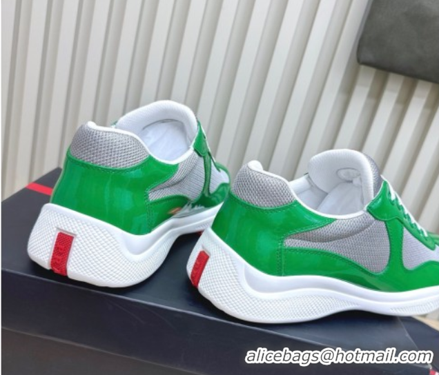 Unique Style Prada Men's America's Cup Bike Patent Leather and Fabric Sneakers Green2 2025 3E6420 1027115