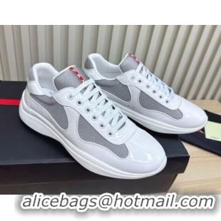 Top Design Prada Men's America's Cup Bike Patent Leather and Fabric Sneakers White 2025 3E6420 1027116