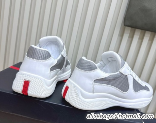 Top Design Prada Men's America's Cup Bike Patent Leather and Fabric Sneakers White 2025 3E6420 1027116