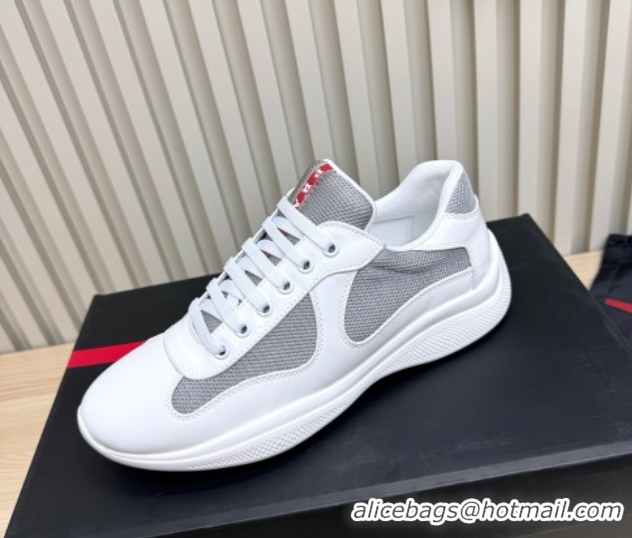 Top Design Prada Men's America's Cup Bike Patent Leather and Fabric Sneakers White 2025 3E6420 1027116