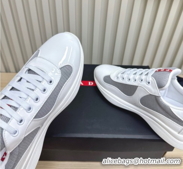 Top Design Prada Men's America's Cup Bike Patent Leather and Fabric Sneakers White 2025 3E6420 1027116