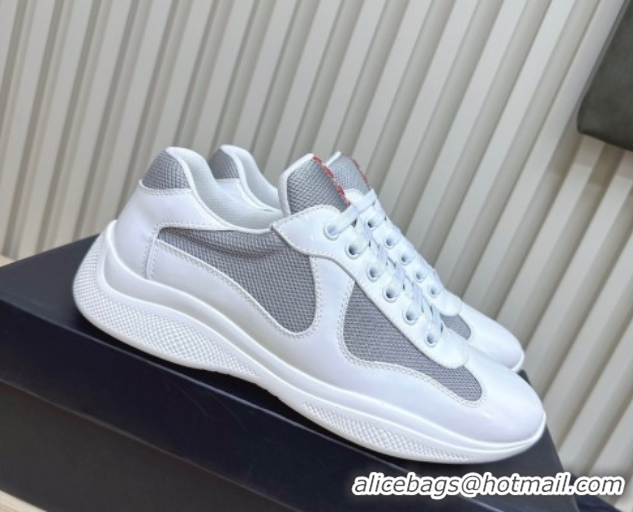 Top Design Prada Men's America's Cup Bike Patent Leather and Fabric Sneakers White 2025 3E6420 1027116