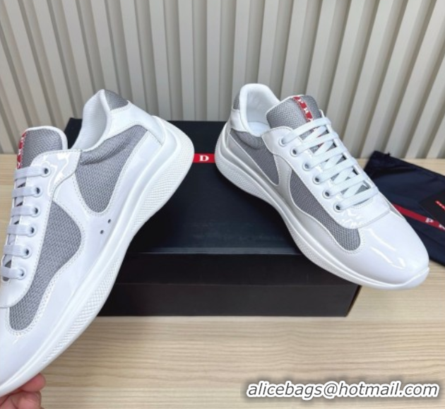 Top Design Prada Men's America's Cup Bike Patent Leather and Fabric Sneakers White 2025 3E6420 1027116