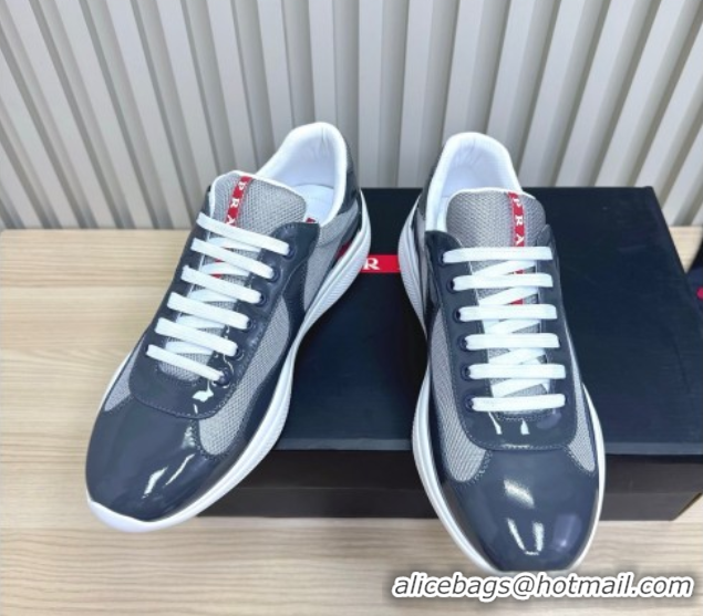 Fashion Prada Men's America's Cup Bike Patent Leather and Fabric Sneakers Dark Grey 2025 3E6420 1027117