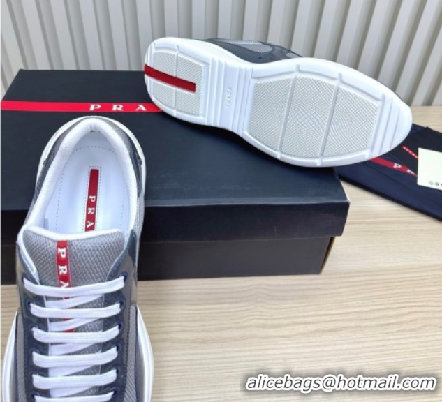 Fashion Prada Men's America's Cup Bike Patent Leather and Fabric Sneakers Dark Grey 2025 3E6420 1027117