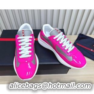 Buy Luxury Prada Men's America's Cup Bike Patent Leather and Fabric Sneakers Dark Pink 2025 3E6420 1027118