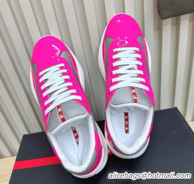 Buy Luxury Prada Men's America's Cup Bike Patent Leather and Fabric Sneakers Dark Pink 2025 3E6420 1027118