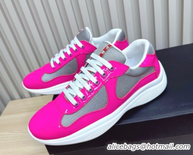 Buy Luxury Prada Men's America's Cup Bike Patent Leather and Fabric Sneakers Dark Pink 2025 3E6420 1027118