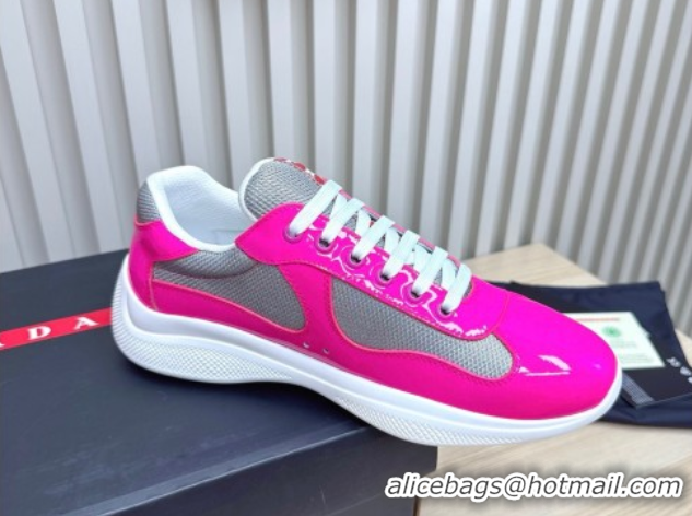 Buy Luxury Prada Men's America's Cup Bike Patent Leather and Fabric Sneakers Dark Pink 2025 3E6420 1027118
