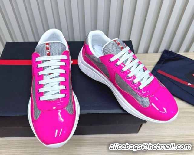 Buy Luxury Prada Men's America's Cup Bike Patent Leather and Fabric Sneakers Dark Pink 2025 3E6420 1027118