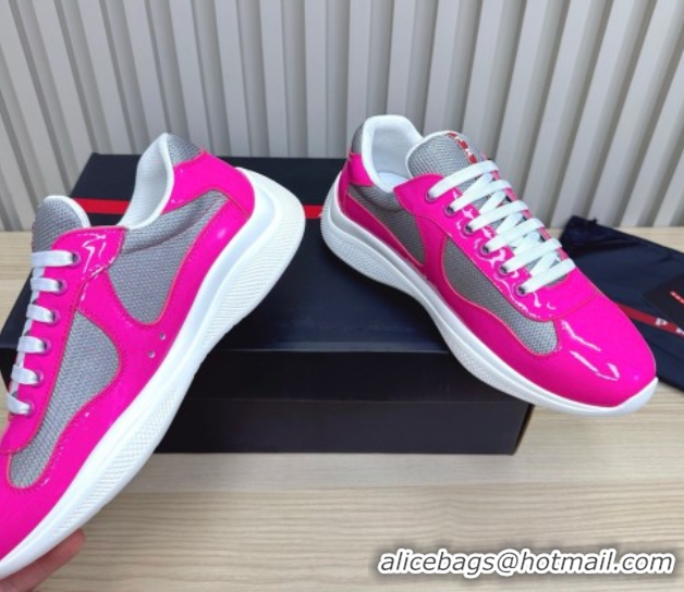 Buy Luxury Prada Men's America's Cup Bike Patent Leather and Fabric Sneakers Dark Pink 2025 3E6420 1027118