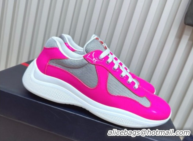 Buy Luxury Prada Men's America's Cup Bike Patent Leather and Fabric Sneakers Dark Pink 2025 3E6420 1027118
