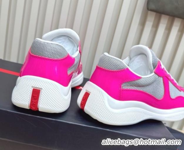 Buy Luxury Prada Men's America's Cup Bike Patent Leather and Fabric Sneakers Dark Pink 2025 3E6420 1027118