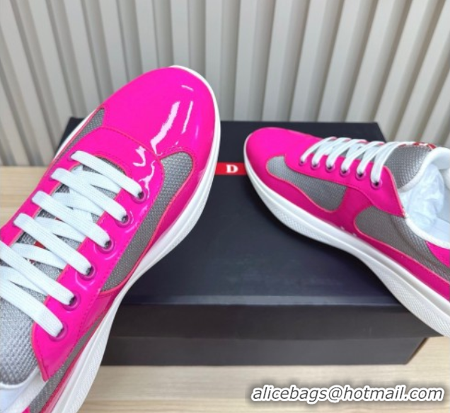 Buy Luxury Prada Men's America's Cup Bike Patent Leather and Fabric Sneakers Dark Pink 2025 3E6420 1027118