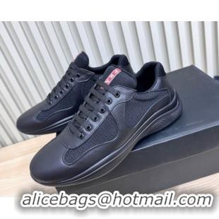 Buy Discount Prada Men's America's Cup Bike Calf Leather and Fabric Sneakers Black 2025 3E6420 1027119