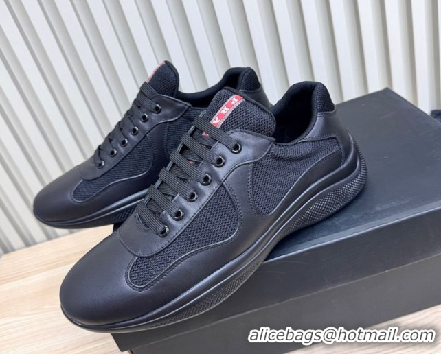 Buy Discount Prada Men's America's Cup Bike Calf Leather and Fabric Sneakers Black 2025 3E6420 1027119