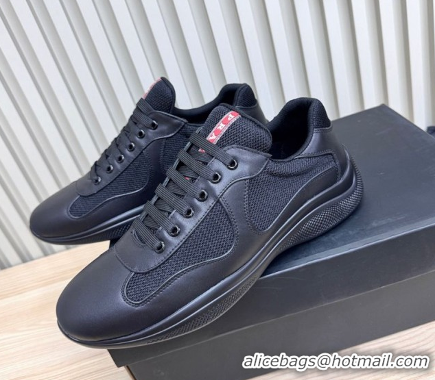 Buy Discount Prada Men's America's Cup Bike Calf Leather and Fabric Sneakers Black 2025 3E6420 1027119