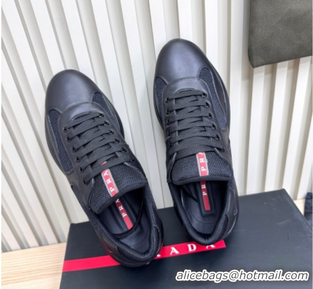 Buy Discount Prada Men's America's Cup Bike Calf Leather and Fabric Sneakers Black 2025 3E6420 1027119