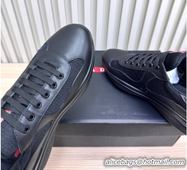 Buy Discount Prada Men's America's Cup Bike Calf Leather and Fabric Sneakers Black 2025 3E6420 1027119