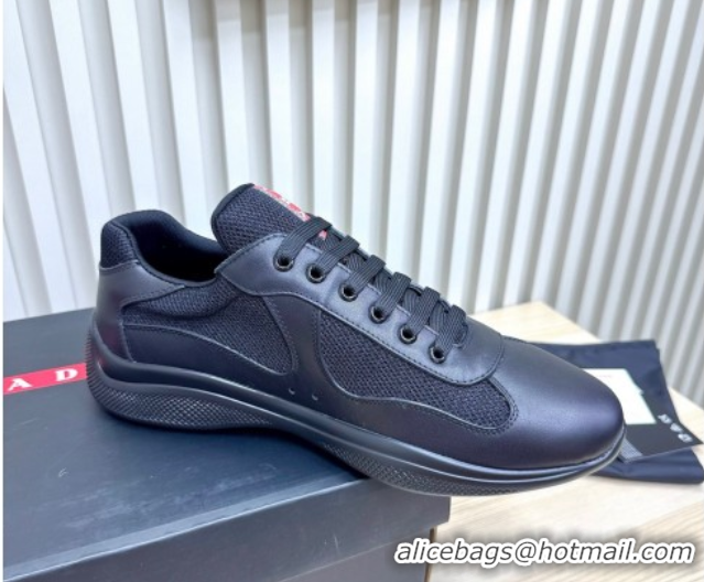 Buy Discount Prada Men's America's Cup Bike Calf Leather and Fabric Sneakers Black 2025 3E6420 1027119