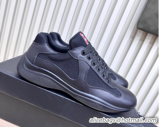 Buy Discount Prada Men's America's Cup Bike Calf Leather and Fabric Sneakers Black 2025 3E6420 1027119