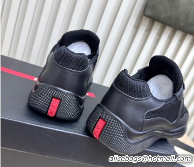 Buy Discount Prada Men's America's Cup Bike Calf Leather and Fabric Sneakers Black 2025 3E6420 1027119