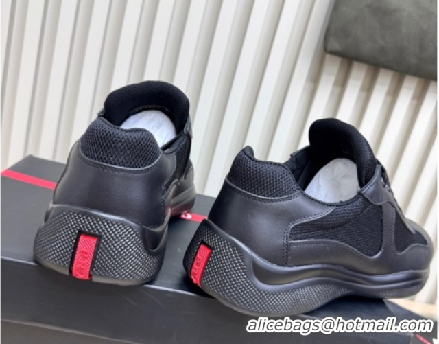 Buy Discount Prada Men's America's Cup Bike Calf Leather and Fabric Sneakers Black 2025 3E6420 1027119