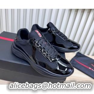 Most Popular Prada Men's America's Cup Bike Patent Leather and Fabric Sneakers Black 2025 3E6420 1027121