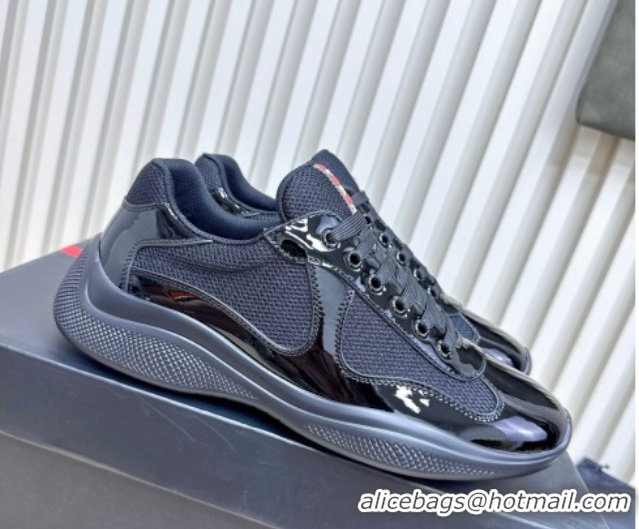 Most Popular Prada Men's America's Cup Bike Patent Leather and Fabric Sneakers Black 2025 3E6420 1027121