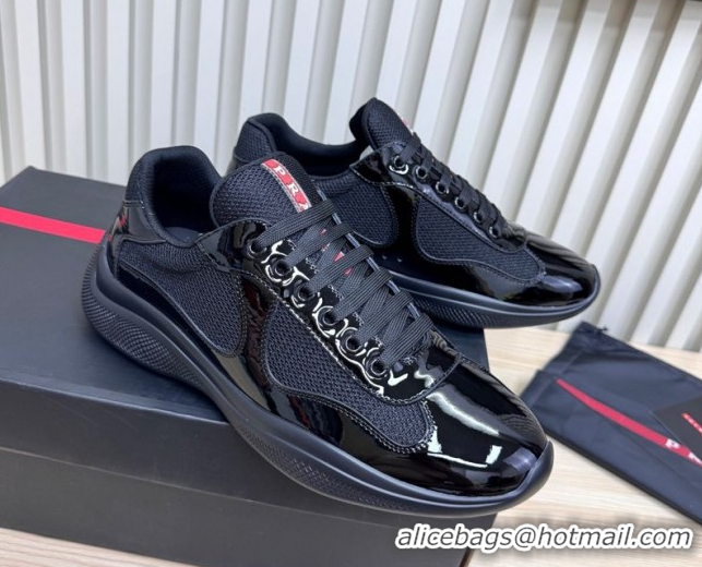 Most Popular Prada Men's America's Cup Bike Patent Leather and Fabric Sneakers Black 2025 3E6420 1027121